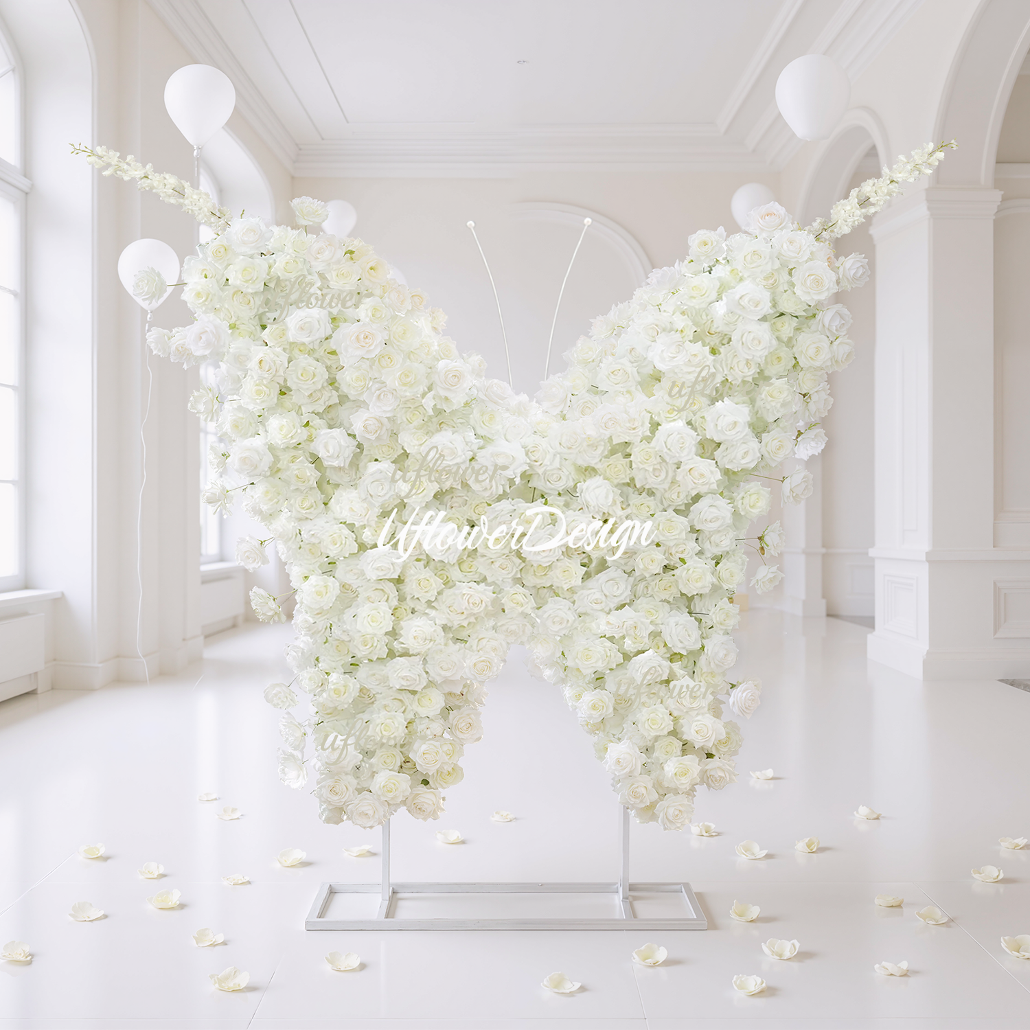 Uflower White Rose Butterfly Shaped Arch Wedding Party Backdrop Decor